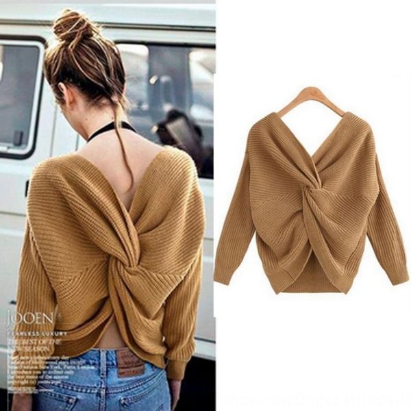 

fwwof 2020 new v-neck backless back irregular cross-knot knitted for two sides 2020 new v-neck backless back irregular cross-knot knitted sw, White;black