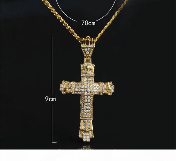 

e new gold silver cross necklace hip hop jewelry hiphop long necklaces rhinestone pendant gold chain for men hipster choker