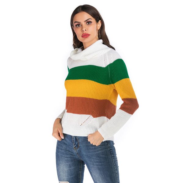 

women's sweaters striped loose ladies sweater pullover 2021 autumn winter arrival green jumpers knit women pull femme, White;black