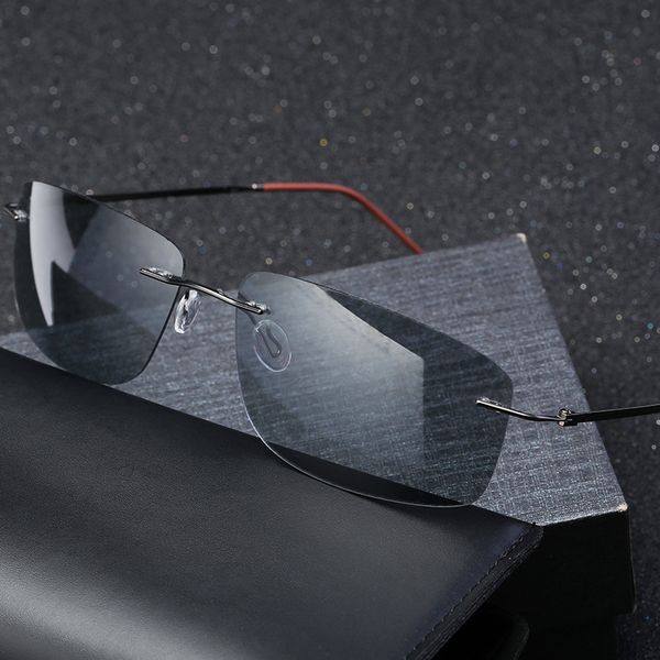 

discoloration rimless sunglasses men ultralight square frameless sun glasses for women brand designer mirror lens, White;black