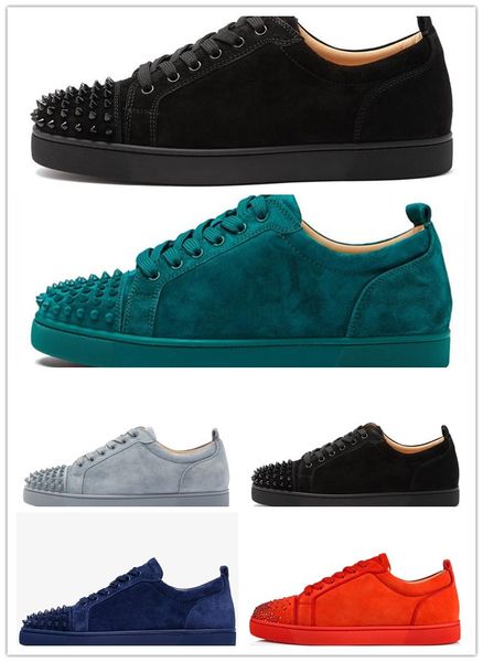

red bottom junior spikes mens casual shoes reglisse orlato flat low red oeillet denim leather fashion women sports sneakers, Black