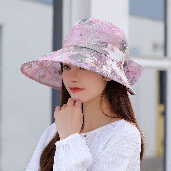 

summer travel beach big eaves bowknot outdoor sun foldable fisherman basin hat women's butterfly butterfly sun hat, Blue;gray