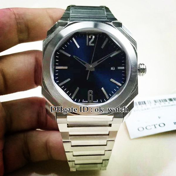 

version octo 102856 automatic mens watch silver case blue dial stainless steel band 41mm gents new date watches perfect gift, Slivery;brown