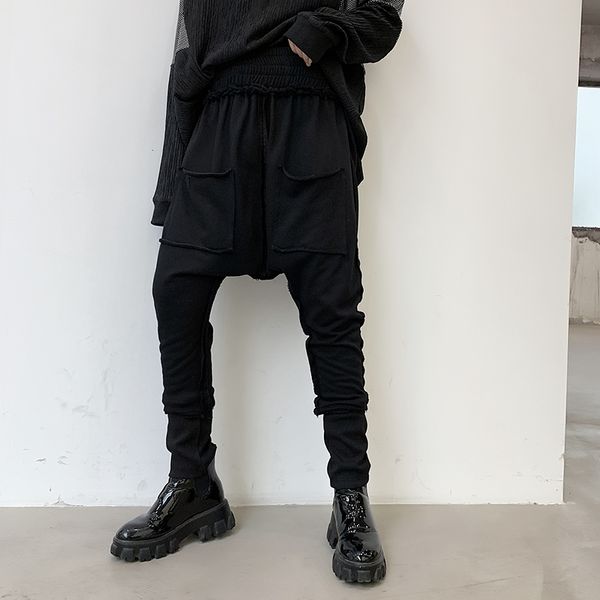 

men streetwear vintage fashion casual pants hip hop punk gothic style low crotch harem trouser male joggers sweatpants midweight, Black