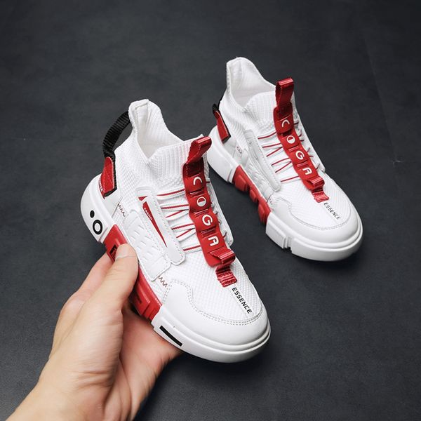 

pqgkz boys' sneakers 2019 autumn flat sports sports new high-children's sneakers middle and large children's breathable white, Black