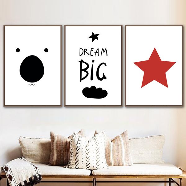 

cartoon bear dream big pentagram posters and prints wall art canvas painting nordic poster wall pictures for baby girl boy room