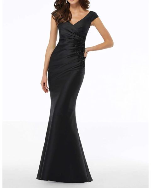 

mermaid / trumpet elegant blackg guest formal evening dress v neck sleeveless floor length polyester with draping appliques, Black;red