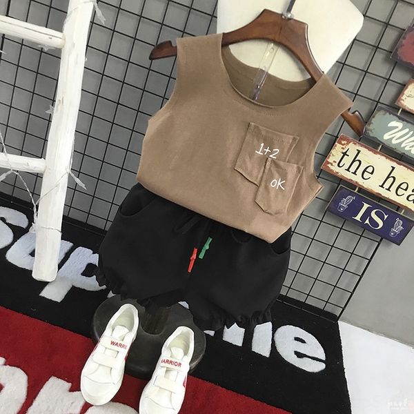 

bawiq wear new sleeveless sling t-shirt casual boys fake printed pocket vest pant suit children's sling children's clothing + medi