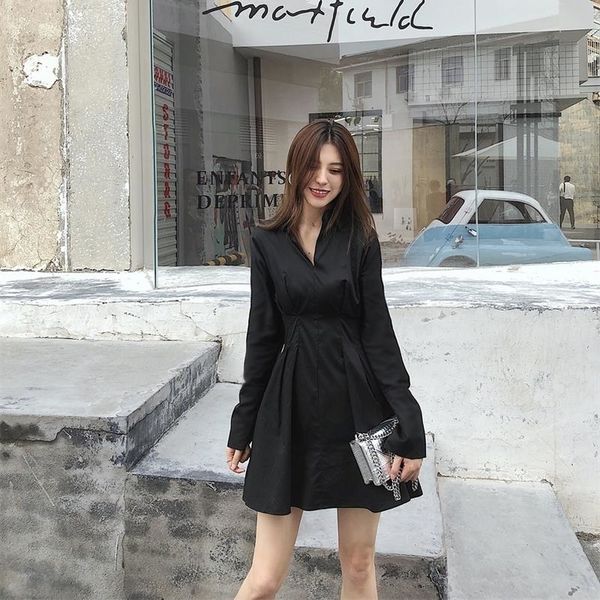 

summer korean 2020 fashion long sleeve shirt dress elegant ladies solid office dresses vestidos de fiesta 21644, Black;gray
