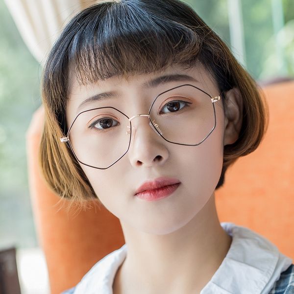 

new polygon irregular myopia myopia frame men's and women's same optical glasses frame plain glasses 241-1, Silver