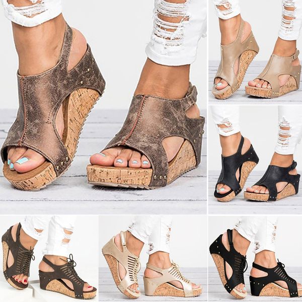 

women sandals platform sandals wedges shoes women heels gladiator sandalias mujer summer shoes peep toe wedge heels sandals t200801, Black
