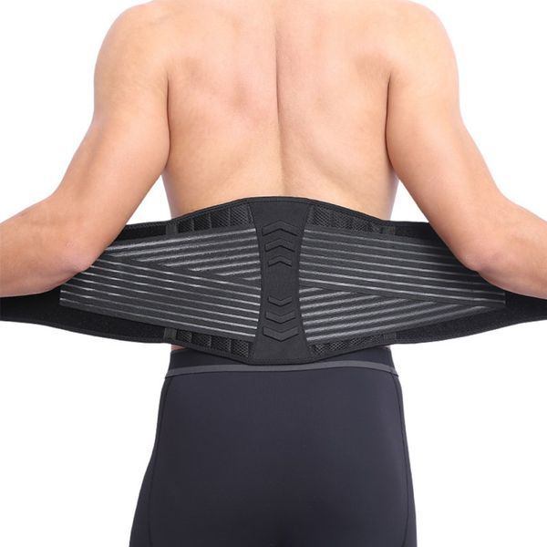 

nylon + ok cloth double pull lumbar support adjustable low waist back belt brace pain relief sport protection, Black;gray