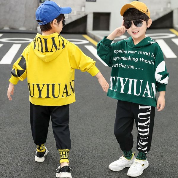 

men's suit autumn 2020 new handsome children's clothes large children's hooded casual two-piece printed fashionable clothes