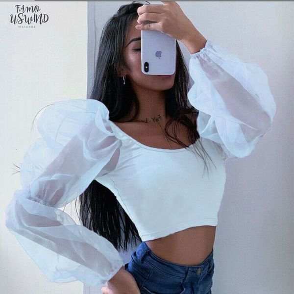 

womens long puff sleeves t shirt new lace solid color square collar leotard v neck wear summer fashionable t shirts, White