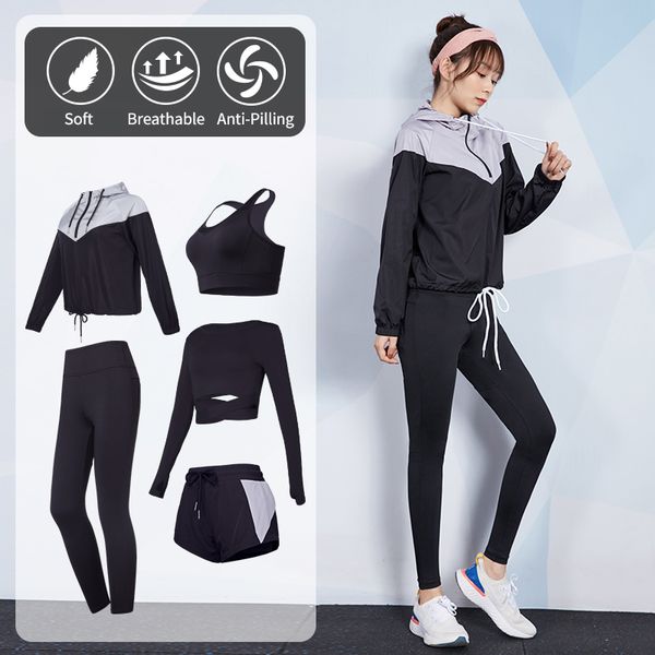 

brand gym одежда йога набор женщин фитнес спортивный костюм quick dry открытый бег бег трусцой обучение тренировки спортивная 2-5pcs, White;red