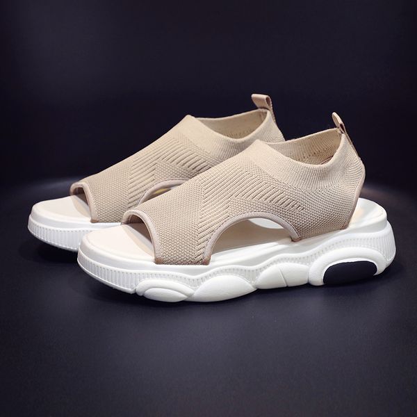 

sandals mesh platform wedges shoes for women chunky heels summer casual open toe ladies thivk bottom shoe, Black