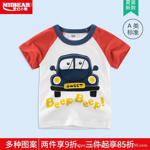 

k1bj0 t-shirt sports round collar cotton clothes cartoon car summer men's cartoon pullover short sleeve baby children's clothes pu, Blue