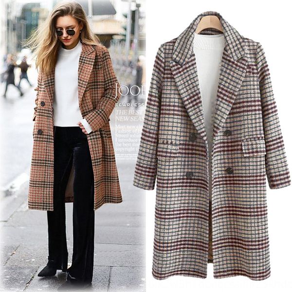 

new style large size women's plaid long women's woolen wool coat coat d027, Black