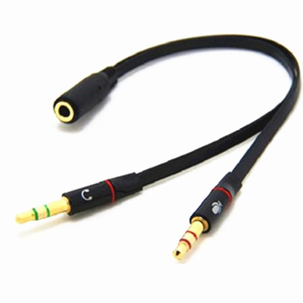 

3.5 mm black headphone earphone audio cable micphone y splitter adapter 1 female to 2 male connected cord to lappc