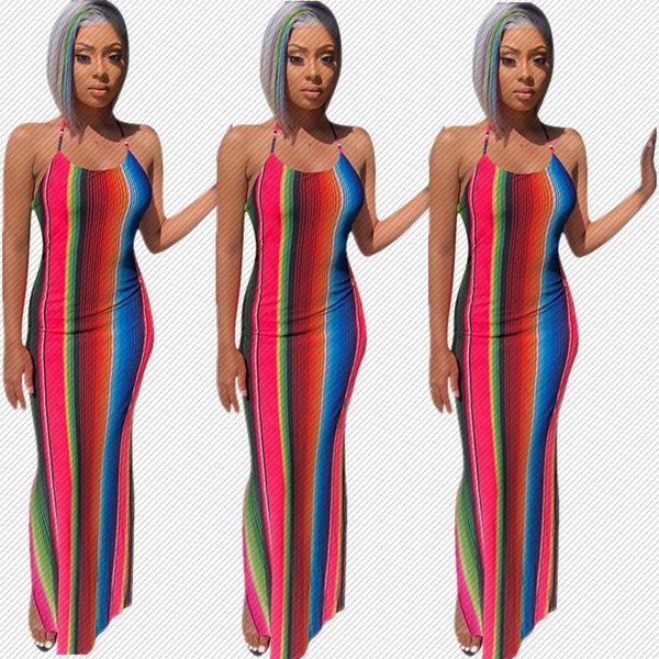 

h8842 amazon independent station rainbow stripe european and american womens dress, White;black