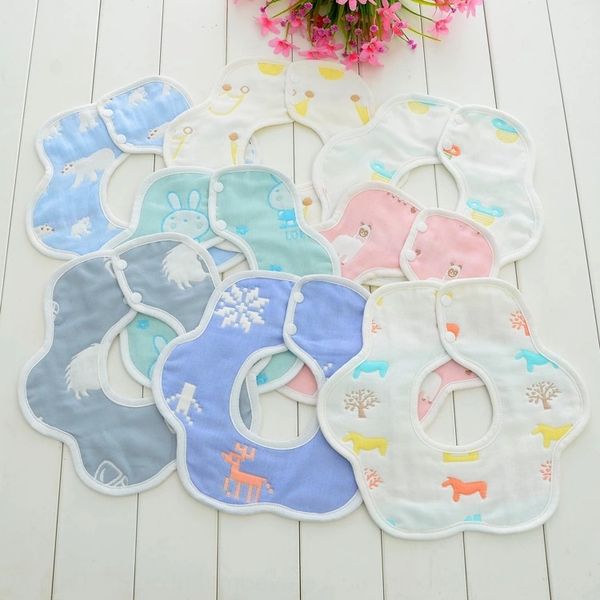 

cotton six-layer saliva towel gauze bib baby plum bib saliva towel cartoon style