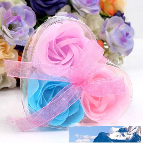 3 pezzi di scatola confezionata a forma di cuore sapone fatto a mano rosa petalo fiore di simulazione fiore di carta sapone (3 pezzi = 1 scatola) regali per festa di compleanno di San Valentino