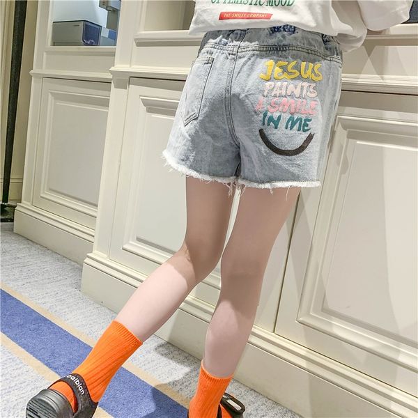 

hjkes pants 2020 summer clothes new clothes children's and girls children's panty shorts panty ' letter printing denim shorts, Blue