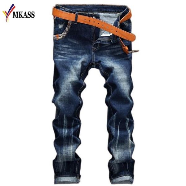 

men's deep blue jeans homme slim elastic factory jeans men straight men quality mens designer cotton pants
