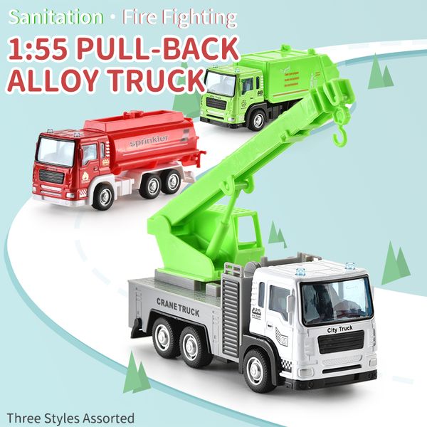 

1:55 mini alloy car model toy fire truck sanitation truck rescue vehicle cartoon car for boys gift 01