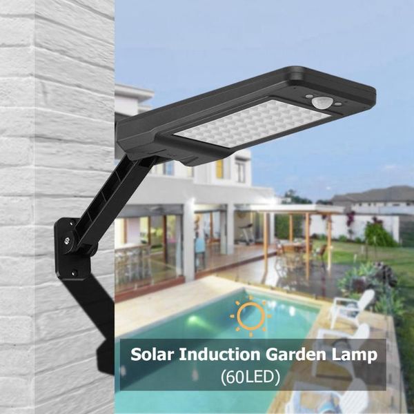 60LED Solar Power Sensor de Movimento Luz Iluminação exterior impermeável para Wall Garden remoto Rua Controle Lâmpada Solar