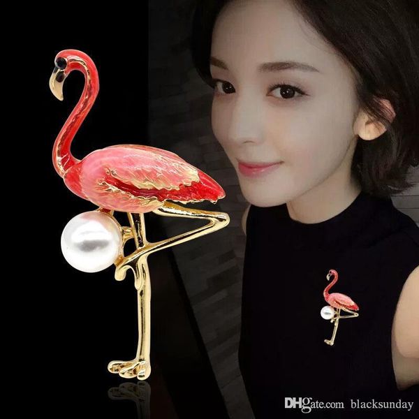 

fancy womens brooch with pearl cute flamingos brooch for dress designer brooch pins brand suit pins, Gray