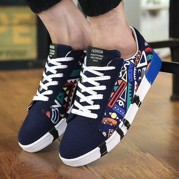 

men casual canvas shoes fashion male print sneakers summer leisure shoes men's flats slip skateboarding driving footwear, Black