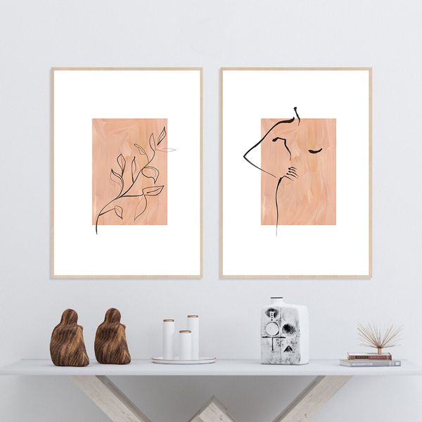 

абстрактные линии искусства печати картина завод лист минималистский poster женщина тела отпечатки нейтральная wall art canvas picture decor