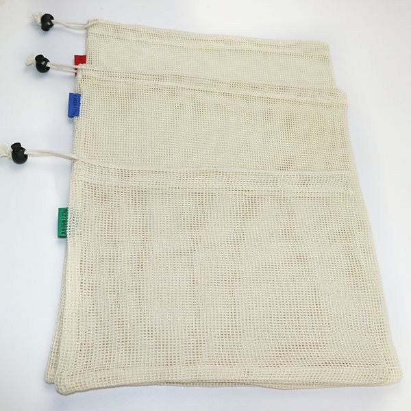 

3pcs set reusable cotton mesh grocery storage bags eco-friendly fruit vegetable bags hand totes home storage bag