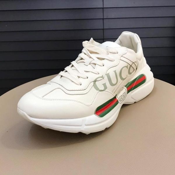 

2021 men 's rhyton leather sneaker vintage men 's shoes new arrival comfortable shoes lace -up luxury casual men shoes scarpe sp, Black