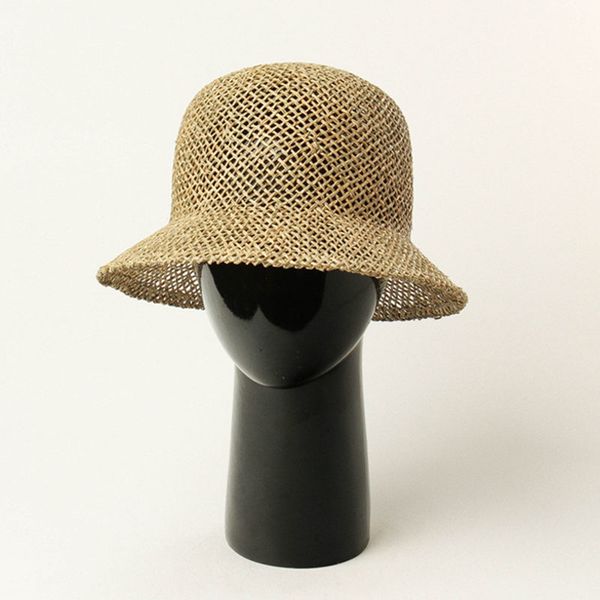 

new dome bell-shaped seaweed straw hats outdoor travel sun shade beach summer holiday fisherman bucket hat wholeasle s1070 y200714, Blue;gray