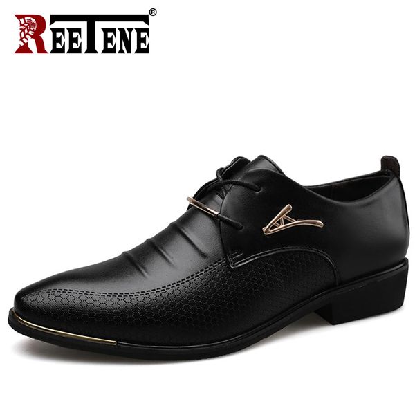 

reetene men's leather formal shoes lace up dress shoes oxfords fashion retro elegant work footwear men dress shoes cx200731, Black