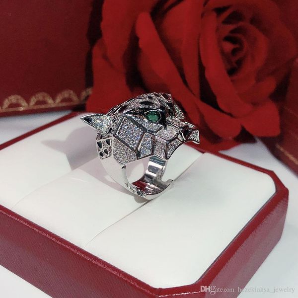 

leopard ring brand classic fashion party jewelry for women rose gold black pattern panther wedding luxurious full drilling men's rings, Silver