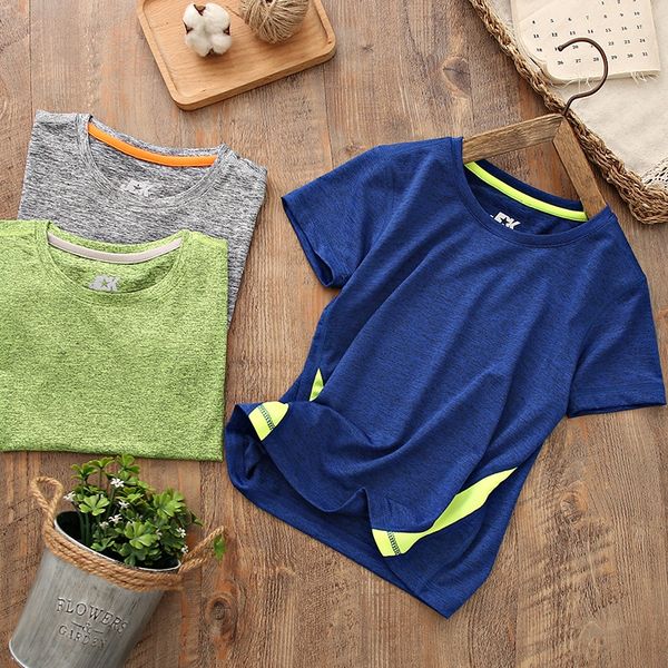 

gjykm boys' quick-drying sweat-absorbing short-sleeved t-shirt fashion 2020 new solid color casual loose round collar children's s, Blue