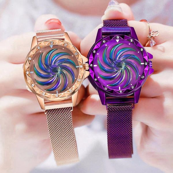 

women magnet buckle rotating watch luxury ladies stainless steel quartz watch clock relogio feminino, Slivery;brown