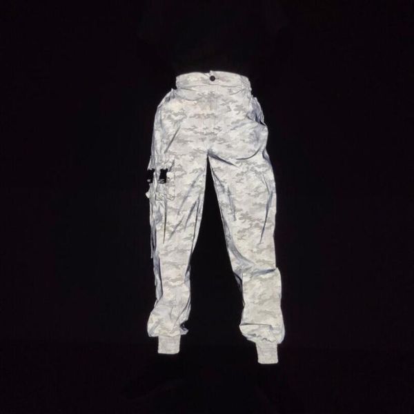 

2020 Men And Women Camouflage Reflective Casual Pants Side Zipper Gauze Breathable Ankle Banded Pants Night Light Bib Overall, Black