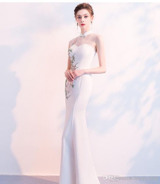 

2019 white bridesmaid dresses v neck high side split maid of honor wedding guest dress robes formal dress, Black;gray