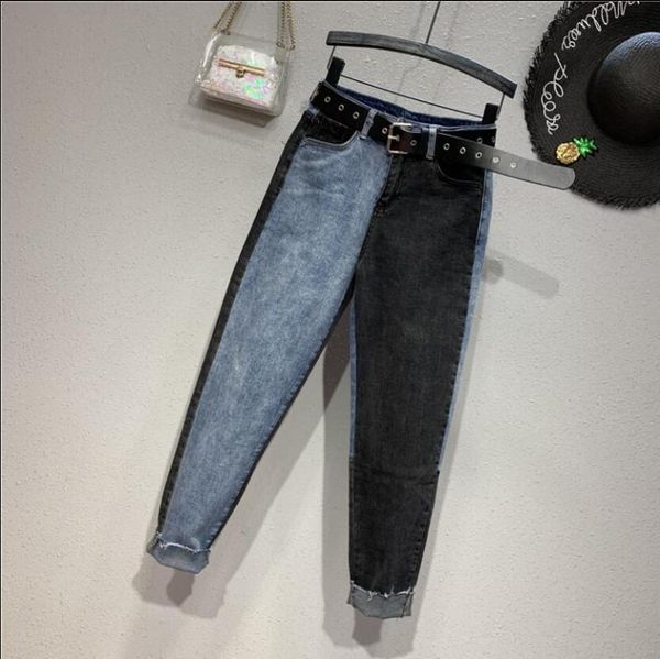 

new spring fall women's loose daddy pants high waist hit color denim trousers students jeans harem pants, Blue