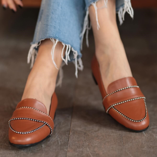 

robin black tan stapled leather loafer women dress shoes oxford shoes formal work footwear black flats slip-on stapled