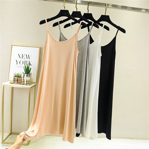 

women summer dress fashion sleeveless plus size dress women's 2020 solid spaghetti strap casual modal party o-neck vestido, Black;gray
