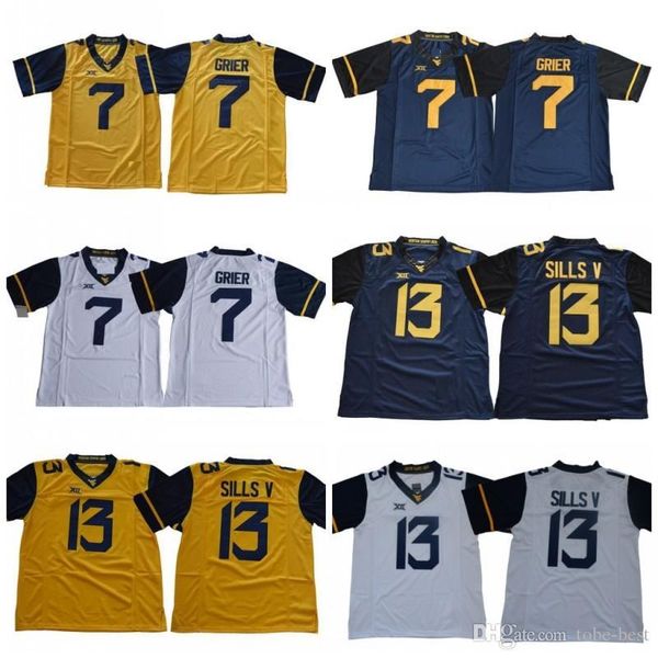

new west virginia mountaineers wvu #7 will grier 13 david sills v blank white blue yellow stitched xii ncaa college football jerseys, Gray