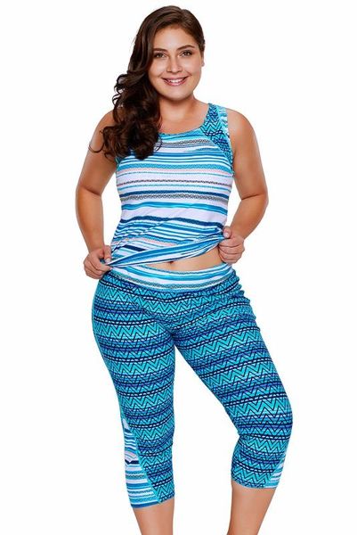 

two piece suits multiple zigzag stripes print tankini and capris set tankini swimsuit swimwear women, White;black