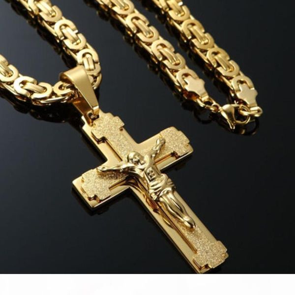 

men's stainless steel cross necklace chain 18k gold filled jesus pendant men chain christian jewelry gifts, Silver
