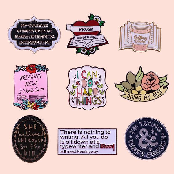 

zf1351 celebrity quotes clothing accessories enamel pin brooch creative cartoon denim coat lapel badge jewelry gift, Gray