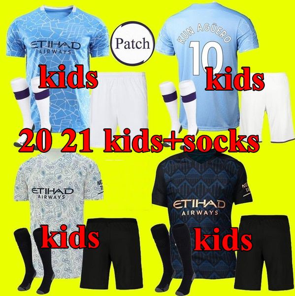

new manchester 20 21 sterling de bruyne kun aguero man soccer jersey city 2020 2021 sane jesus football shirt kids kit youth uniform, Black